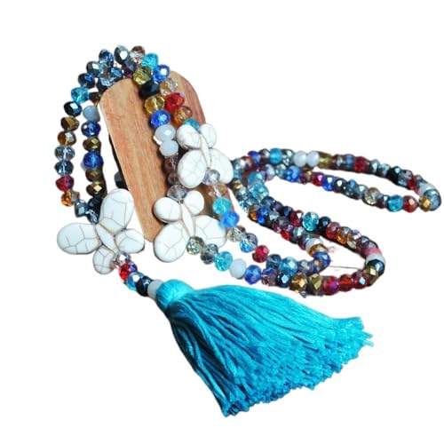 YOPI Lange Kristall-Halskette for Damen, Pulloverkette mit weiß-türkisem Schmetterlingsanhänger(Blue) von YOPI