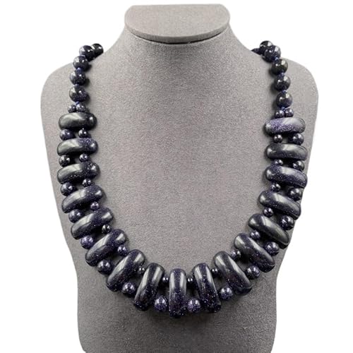 YOPI Mehrfarbige trapezförmige Halskette aus Naturstein | Mehrschichtiger Perlengeflechtschmuck aus Kristallachat(BlueSand1(synthetic)) von YOPI