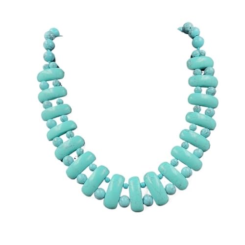 YOPI Mehrfarbige trapezförmige Halskette aus Naturstein | Mehrschichtiger Perlengeflechtschmuck aus Kristallachat(BlueTurquoise1) von YOPI