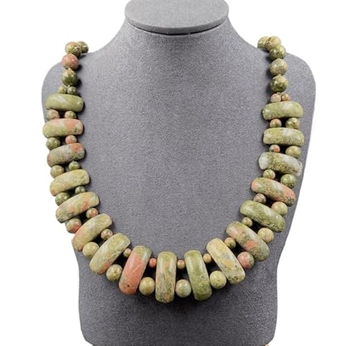 YOPI Mehrfarbige trapezförmige Halskette aus Naturstein | Mehrschichtiger Perlengeflechtschmuck aus Kristallachat(FlowerGreen1) von YOPI