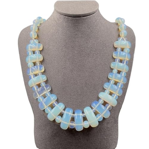 YOPI Mehrfarbige trapezförmige Halskette aus Naturstein | Mehrschichtiger Perlengeflechtschmuck aus Kristallachat(Opal1bar(Synthetic)) von YOPI