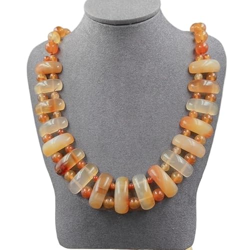 YOPI Mehrfarbige trapezförmige Halskette aus Naturstein | Mehrschichtiger Perlengeflechtschmuck aus Kristallachat(Redagate1Strip) von YOPI