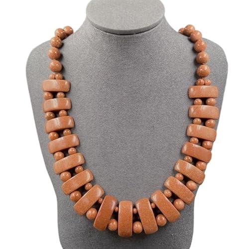 YOPI Mehrfarbige trapezförmige Halskette aus Naturstein | Mehrschichtiger Perlengeflechtschmuck aus Kristallachat(Sands1(Synthetic)) von YOPI
