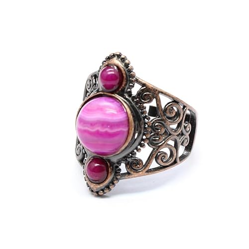 YOPI Mittelalterlicher Retro-Ring aus Naturstein – Schmuck aus staubigem Achat für Damen, Einheitsgröße von YOPI