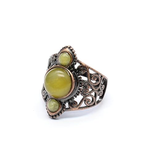 YOPI Mittelalterlicher Retro-Ring aus Naturstein – Schmuck aus staubigem Achat für Damen, Einheitsgröße von YOPI