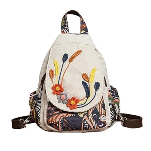 YOPI Multifunktionaler Rucksack for Damen mit Blumenmuster – Schultertasche mit Strickstickerei im chinesischen Stil for Mädchen und Freizeitreisen(Color1) von YOPI