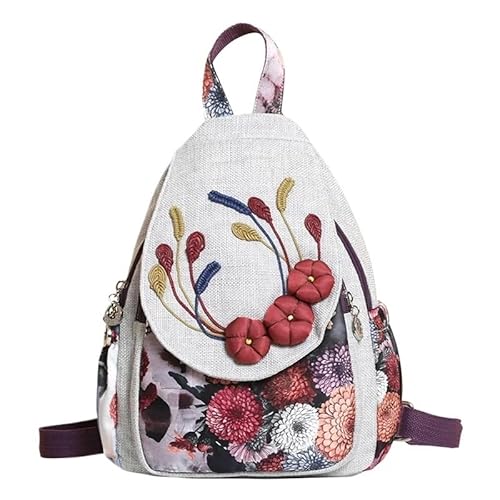 YOPI Multifunktionaler Rucksack for Damen mit Blumenmuster – Schultertasche mit Strickstickerei im chinesischen Stil for Mädchen und Freizeitreisen(Color2) von YOPI