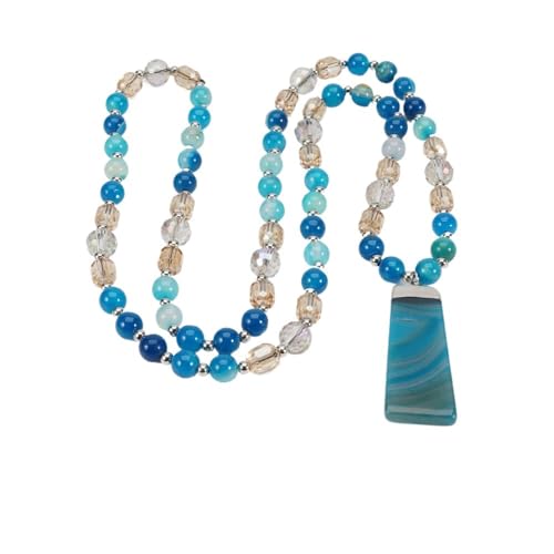 YOPI Natürliche 8 mm Achat-Anhänger-Halskette for Damen – Pulloverkette aus Halbedelstein, Glaskristall(Sapphireagate) von YOPI
