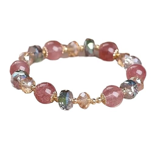 YOPI Natürliche Erdbeere Kristall Armbänder Rosa String Perlen Elastische Armreifen Party Schmuck(Pink-1) von YOPI