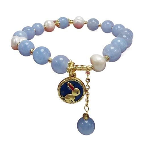 YOPI Natürliche Meer Blau Schatz Kristall Armbänder Kaninchen Anhänger Strang Armband von YOPI