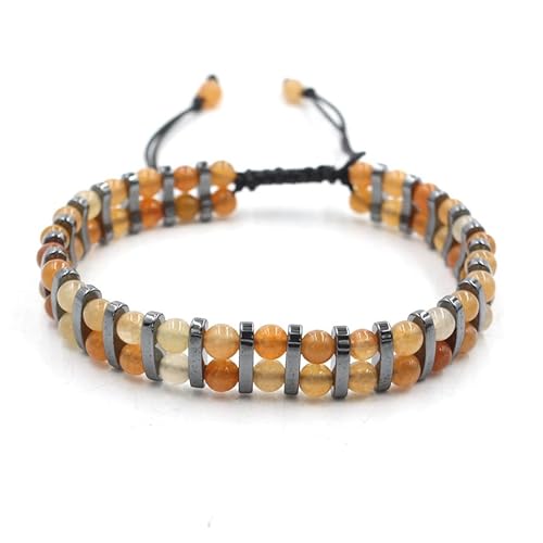 YOPI Naturstein-Kristall, runde Perle, schwarzer Gallenstein, zweireihiges ethnisches Armband for Männer und Frauen(Hongdongling) von YOPI