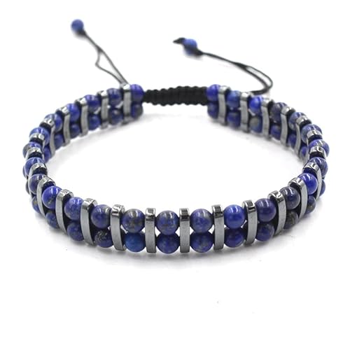 YOPI Naturstein-Kristall, runde Perle, schwarzer Gallenstein, zweireihiges ethnisches Armband for Männer und Frauen(LapisLapis) von YOPI
