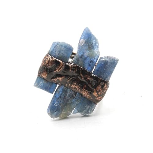 YOPI Unregelmäßiger offener Ring mit weißem und blauem Kristall – einzigartiger verstellbarer Schmuck for Frauen(Kyanite) von YOPI