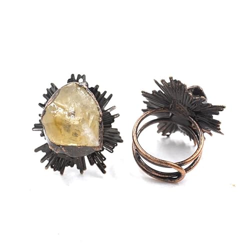 YOPI Offener Vintage-Ring aus Fluorit und Türkis | Retro-Steinkristallschmuck for Frauen(01citrine) von YOPI