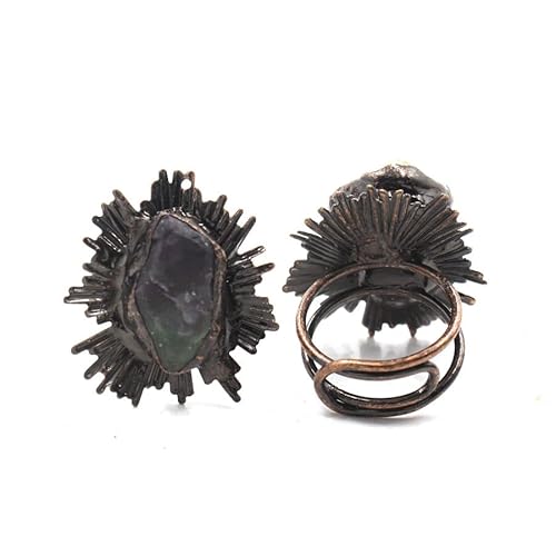 YOPI Offener Vintage-Ring aus Fluorit und Türkis | Retro-Steinkristallschmuck for Frauen(02fluorite) von YOPI