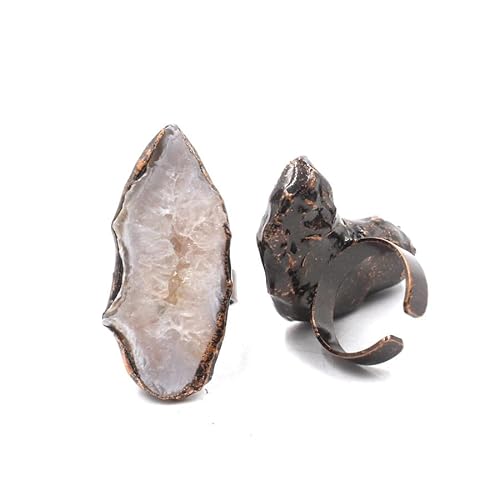 YOPI Offener Vintage-Ring aus Fluorit und Türkis | Retro-Steinkristallschmuck for Frauen(04agateslices) von YOPI