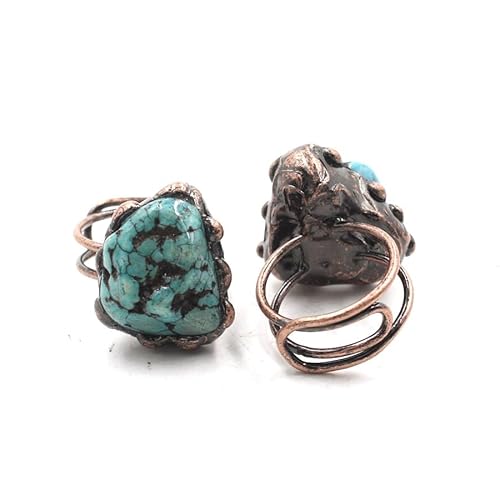 YOPI Offener Vintage-Ring aus Fluorit und Türkis | Retro-Steinkristallschmuck for Frauen(05turquoise) von YOPI