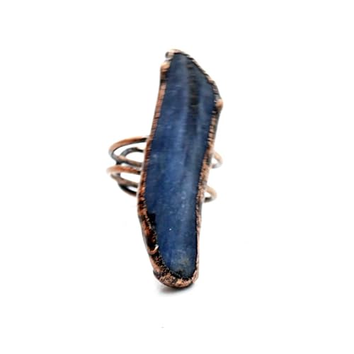 YOPI Offener Vintage-Ring aus Fluorit und Türkis | Retro-Steinkristallschmuck for Frauen(06kyanite) von YOPI