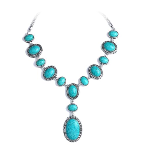 YOPI Ovale Halskette aus synthetischem Türkis im Bohème-Stil for Damen – Langer Modeschmuck von YOPI