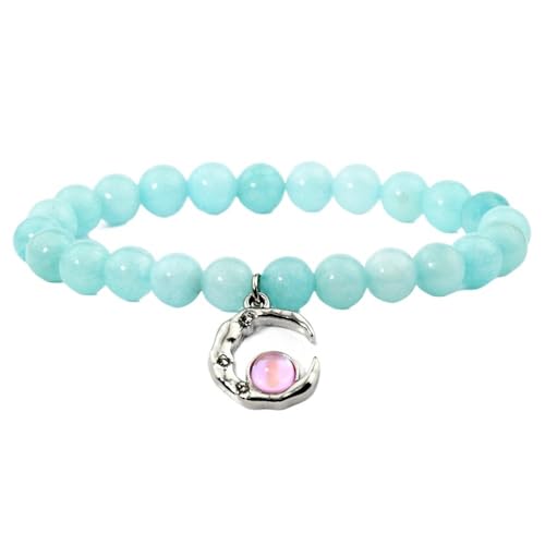 YOPI Perlenarmband mit Aquamarin-Kristall for Mädchen | Schmuck mit rosa Kristallanhänger(Blue) von YOPI
