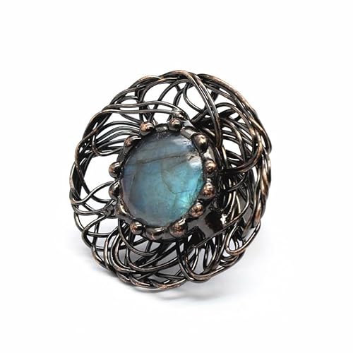YOPI Ring aus natürlichem Aquamarin, ungeformt, Retro-Stil, verstellbar, für Damen, Einheitsgröße von YOPI