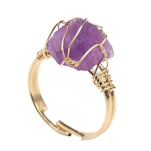 YOPI Ring mit 2 natürlichen Amethyst- und Citrin-Kristallsteinen, verstellbar, handgefertigt, für Damen, Einheitsgröße von YOPI