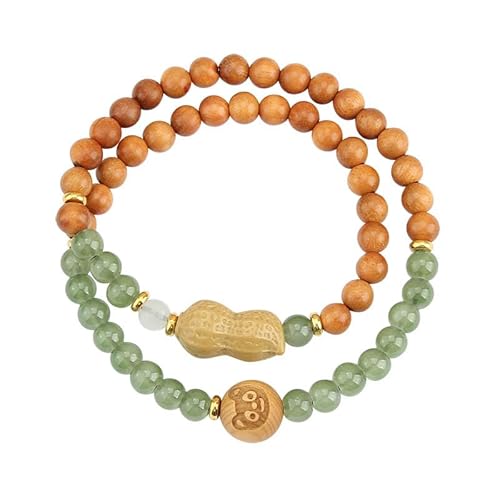 YOPI Schlichtes Sandelholz-Armband mit Kreisen – Armband aus zwei Holzperlen im Kürbis-Stil for Damen und Herren(green) von YOPI