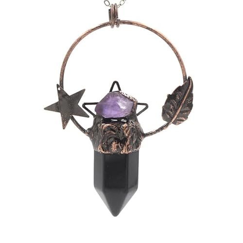 YOPI Sechseckiger Säulenanhänger aus Kristall, Halskette mit Stern und Blatt, Retro-Stil, für Damen, One Size von YOPI