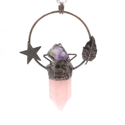 YOPI Sechseckiger Säulenanhänger aus Kristall, Halskette mit Stern und Blatt, Retro-Stil, für Damen, One Size von YOPI