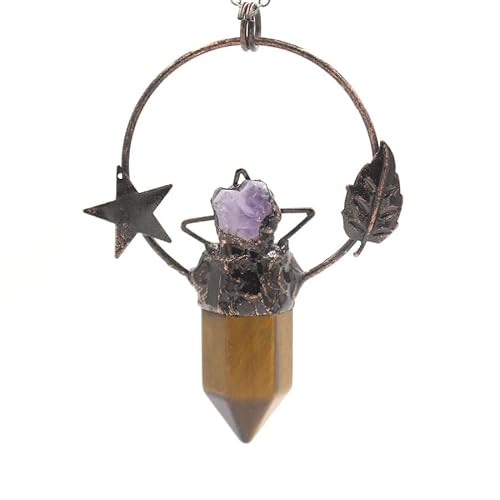 YOPI Sechseckiger Säulenanhänger aus Kristall, Halskette mit Stern und Blatt, Retro-Stil, für Damen, One Size von YOPI