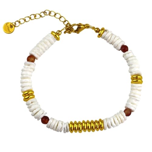 YOPI Set aus Halskette und Armband mit natürlichen weißen Fritillaria-Perlen – Elegante Schlüsselbeinkette aus Stahl for Damen(Shellbracelet) von YOPI