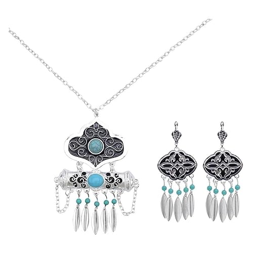 YOPI Set aus türkisfarbenen Quastenohrringen und Einer Halskette aus Legierung mit Öltropfen im Bohème-Stil – perfekt for Festivals und den Alltag(Green) von YOPI