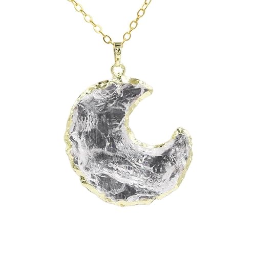 YOPI Stern-Mond-Schliff-Anhänger – Weiße Kristall-Obsidian-Halskette for Frauen, Himmlisches Schmuckgeschenk(GoldenEdgewhitecrystalmoon) von YOPI