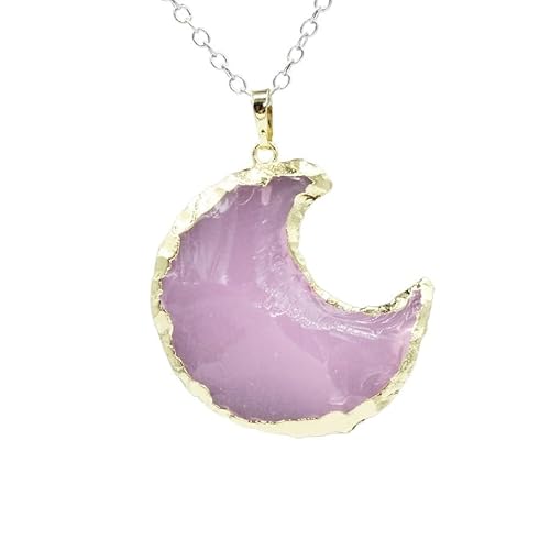YOPI Stern-Mond-Schliff-Anhänger – Weiße Kristall-Obsidian-Halskette for Frauen, Himmlisches Schmuckgeschenk(GoldenedgePinkMoon) von YOPI
