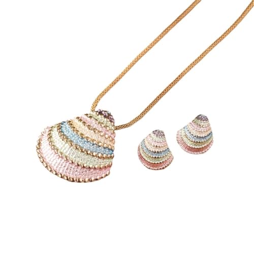 YOPI Stilvolles Emaille-Set mit geometrischen Muschelohrringen und Halskette mit Anhänger for Damen(Springcolor) von YOPI