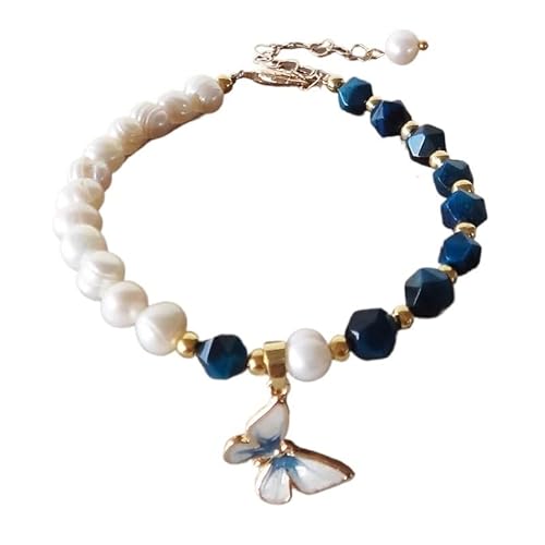 YOPI Süßwasserperlenarmband for Damen mit Schmetterlingsanhänger – Eleganter Stringschmuck(Blue) von YOPI