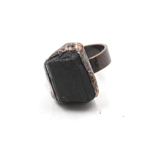 YOPI Unregelmäßiger offener Ring aus natürlichem schwarzem Turmalin | Einzigartiger Naturstein Schmuck für Damen, Einheitsgröße von YOPI