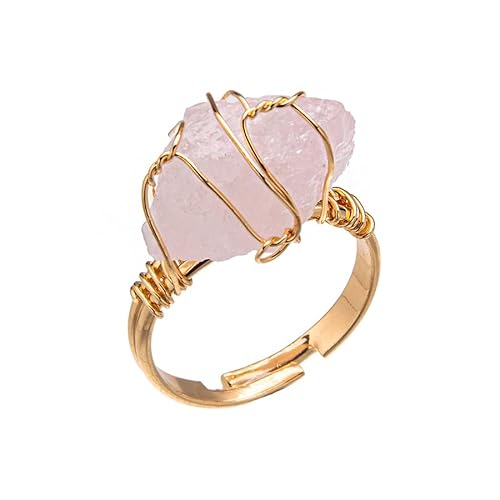 YOPI Verstellbarer Ring aus Naturstein mit bunter Umwicklung für Damen - Einzigartiger Edelsteinschmuck, Einheitsgröße von YOPI