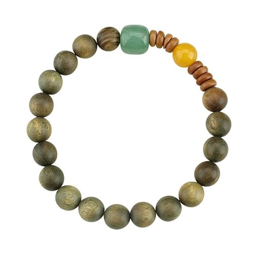 YOPI Vintage-Armband aus grünen Sandelholzperlen mit Dongling-Jade – Glücksperlen im Ethno-Stil for Frauen von YOPI