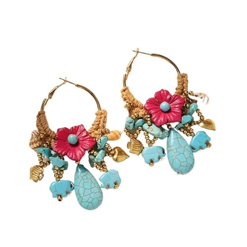 YOPI Vintage Boho Blumenohrringe | Ethno Gewebte Ohrringe for Frauen | Weihnachtsschmuck Geschenk(Blue) von YOPI