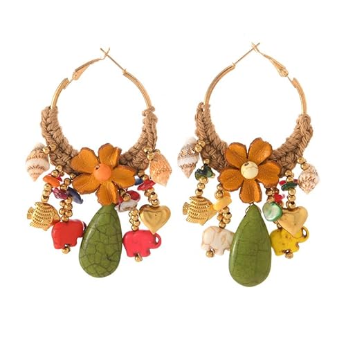 YOPI Vintage Boho Blumenohrringe | Ethno Gewebte Ohrringe for Frauen | Weihnachtsschmuck Geschenk(Green) von YOPI