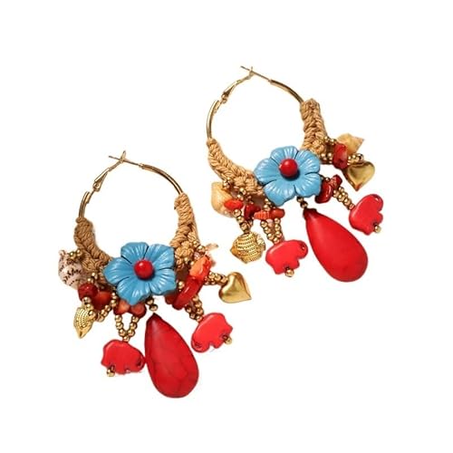 YOPI Vintage Boho Blumenohrringe | Ethno Gewebte Ohrringe for Frauen | Weihnachtsschmuck Geschenk(Rot) von YOPI