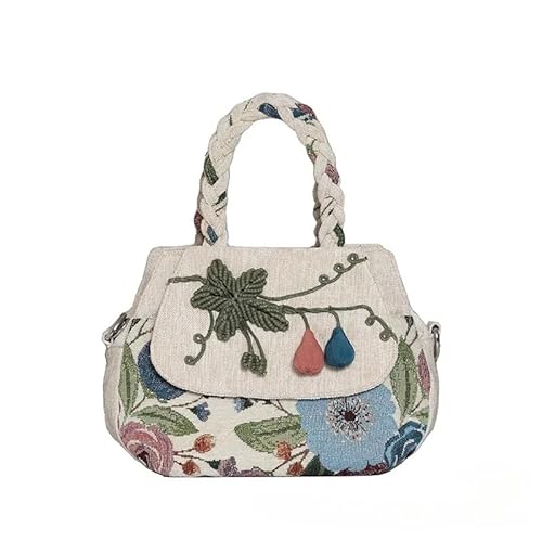 YOPI Vintage-Handtasche aus Leinen for Damen – Henkeltasche im Nationalstil for Frauen mittleren Alters – Stilvolle Schultertasche & Kunst-Mutterhandtasche von YOPI
