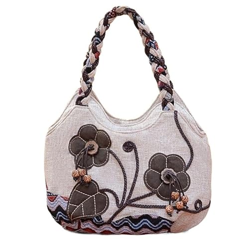 YOPI Vintage-Tragetasche im Ethno-Stil for Frauen mittleren Alters | Literarische Canvas-Handtasche | Stilvolle Muttertasche(Brown wood shavings) von YOPI
