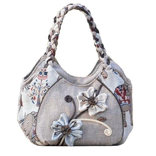 YOPI Vintage-Tragetasche im Ethno-Stil for Frauen mittleren Alters | Literarische Canvas-Handtasche | Stilvolle Muttertasche(Chunhua Qiushi) von YOPI