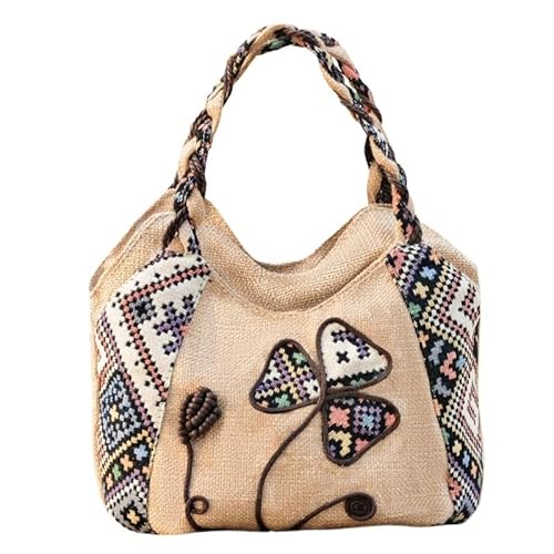 YOPI Vintage-Tragetasche im Ethno-Stil for Frauen mittleren Alters | Literarische Canvas-Handtasche | Stilvolle Muttertasche(Floral) von YOPI