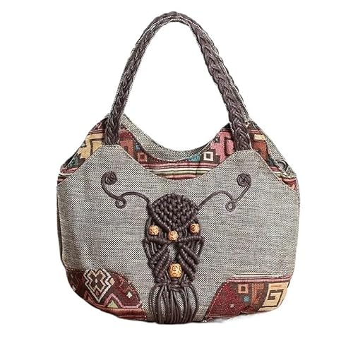 YOPI Vintage-Tragetasche im Ethno-Stil for Frauen mittleren Alters | Literarische Canvas-Handtasche | Stilvolle Muttertasche(Geometric pattern) von YOPI