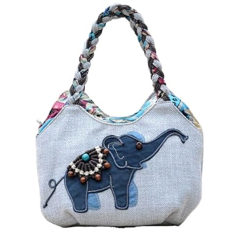 YOPI Vintage-Tragetasche im Ethno-Stil for Frauen mittleren Alters | Literarische Canvas-Handtasche | Stilvolle Muttertasche(Happy Lucky Elephant) von YOPI