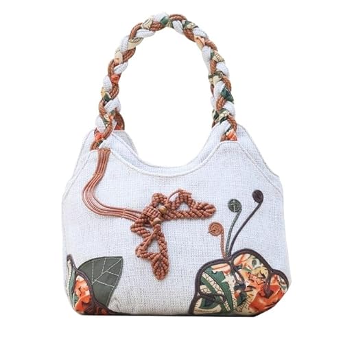 YOPI Vintage-Tragetasche im Ethno-Stil for Frauen mittleren Alters | Literarische Canvas-Handtasche | Stilvolle Muttertasche(Orange Butterfly) von YOPI