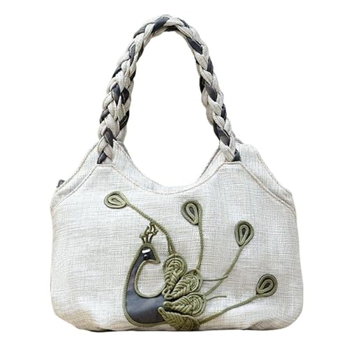 YOPI Vintage-Tragetasche im Ethno-Stil for Frauen mittleren Alters | Literarische Canvas-Handtasche | Stilvolle Muttertasche(Peacock) von YOPI